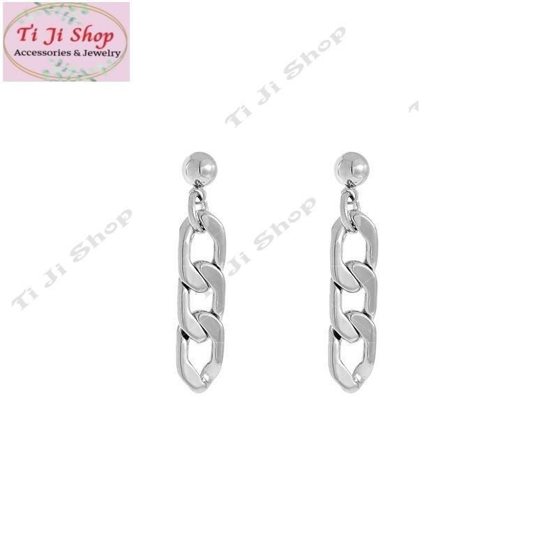 Khuyên Tai Dáng Ngắn Phối Dây Xích Đơn Giản Phong Cách Hàn Quốc