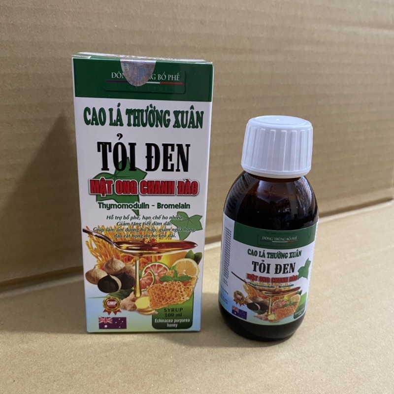 Siro ho Đông trùng bổ phế Prostibame CAO LÁ THƯỜNG XUÂN TỎI ĐEN mật ong chanh đào-Thymomodulin-Bromelain
