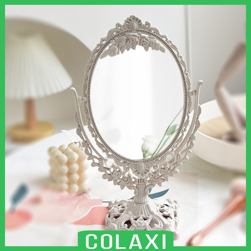 [COLAXI]Desktop Mirror Oval Bathroom Double Sided 360 Makeup Mirror Decoration