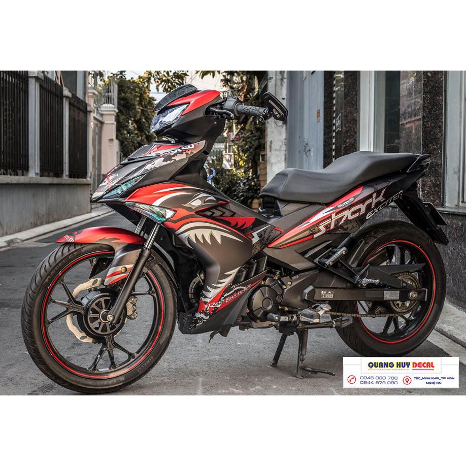 Tem trùm exciter 150 cá mập đỏ đen shark, độ team decal xe ex dán đời 2015-2020