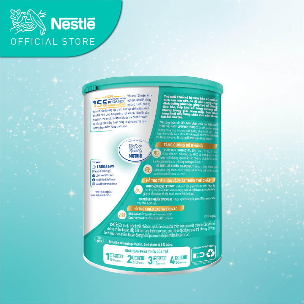 Sữa Bột Nestlé NAN OPTIPRO PLUS 2 800g/lon với 5HMO Sản Xuất Tại Thụy Sĩ