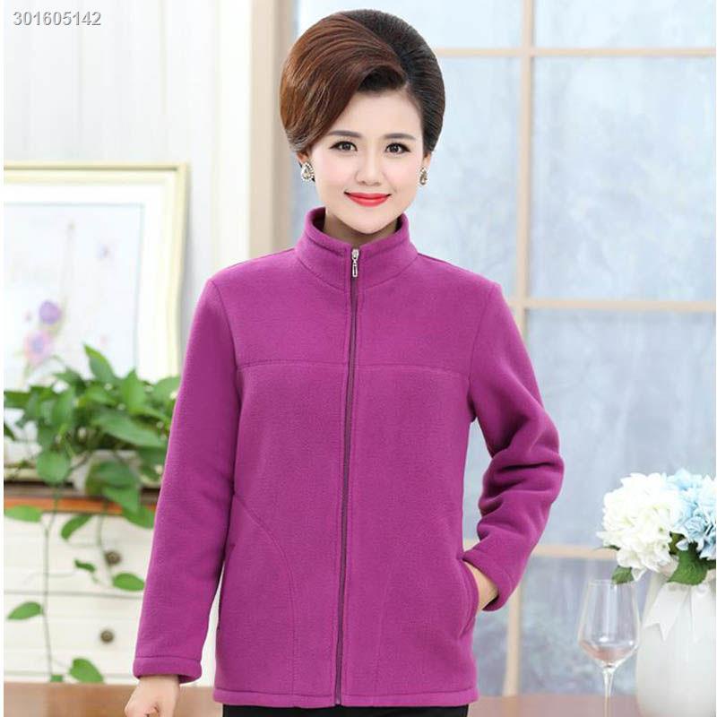 Autumn and winter new polar fleece mother wear stand-up collar women s jacket middle-aged and elderly thick cardigan large size casual fleece sweater