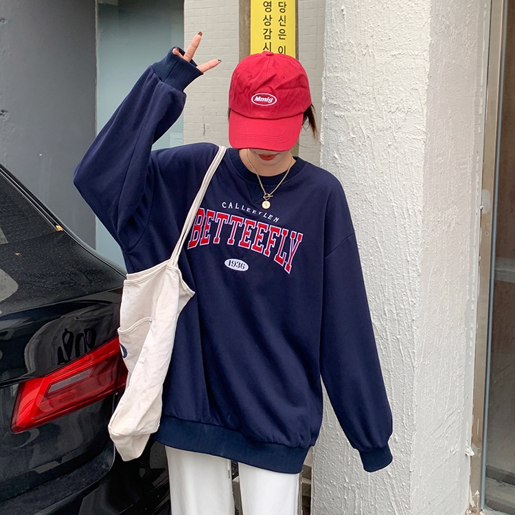 Áo Sweater Tay Dài Dáng Rộng In Chữ Phong Cách Hàn Quốc Retro Cho Nữ 3 Màu Tùy Chọn Xiaozhainv | BigBuy360 - bigbuy360.vn