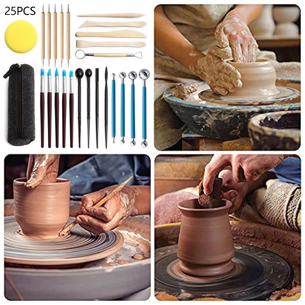 YNATURAL Set 25 Dụng Cụ Điêu Khắc Đất Sét Bằng Silicon Cán Gỗ Cho Người Mới Bắt Đầu
