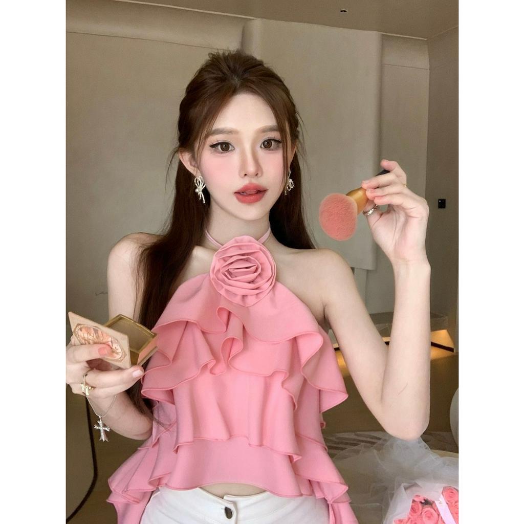 ZHELIHANGFEI Áo Hai Dây Phối Bèo Thiết Kế Mỏng Quyến Rũ Thời Trang