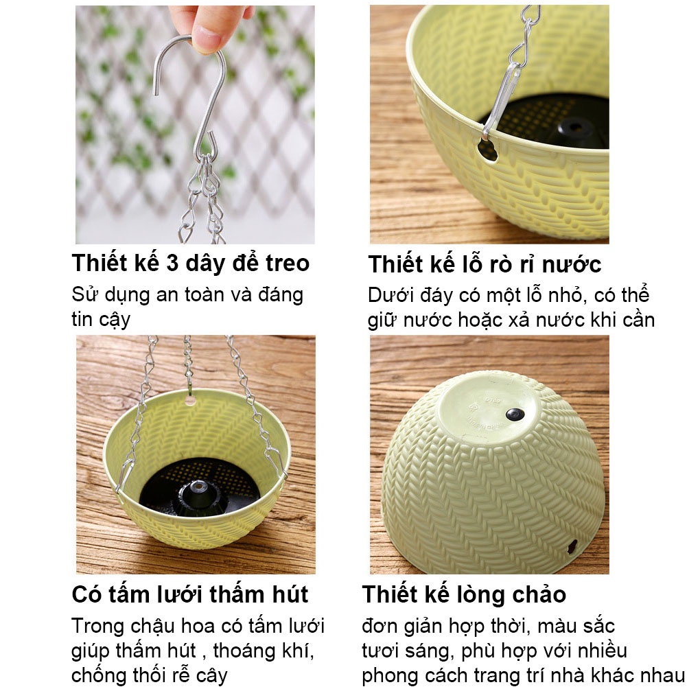 Giỏ Trồng Hoa Kèm Dây Xích Treo Ban Công - BEEHOME - Giỏ Trồng Cây Giả Mây Đẹp