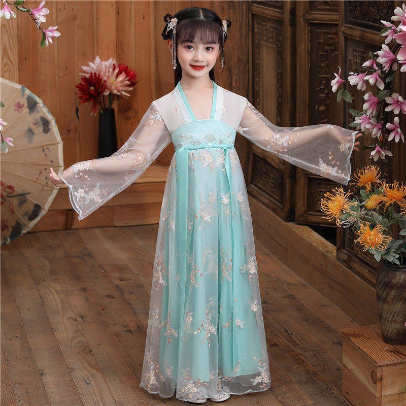 Trẻ em Hanfu Girls Summer Super Fairy Dress Aua Quần áo Phong cách Trung Quốc Bộ đồ trẻ em Nữ Váy cổ tích cổ