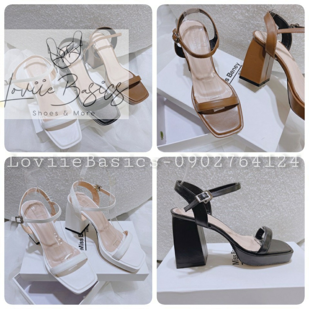 SANDAL CAO GÓT LOVIIE BASICS - GUỐC NỮ MŨI VUÔNG - GIÀY THỜI TRANG QUAI NGANG 10 PHÂN G220544