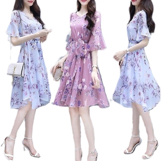 Đầm Nữ Dài Tay Cổ Tròn Eo Thắt Thời Trang Hàn