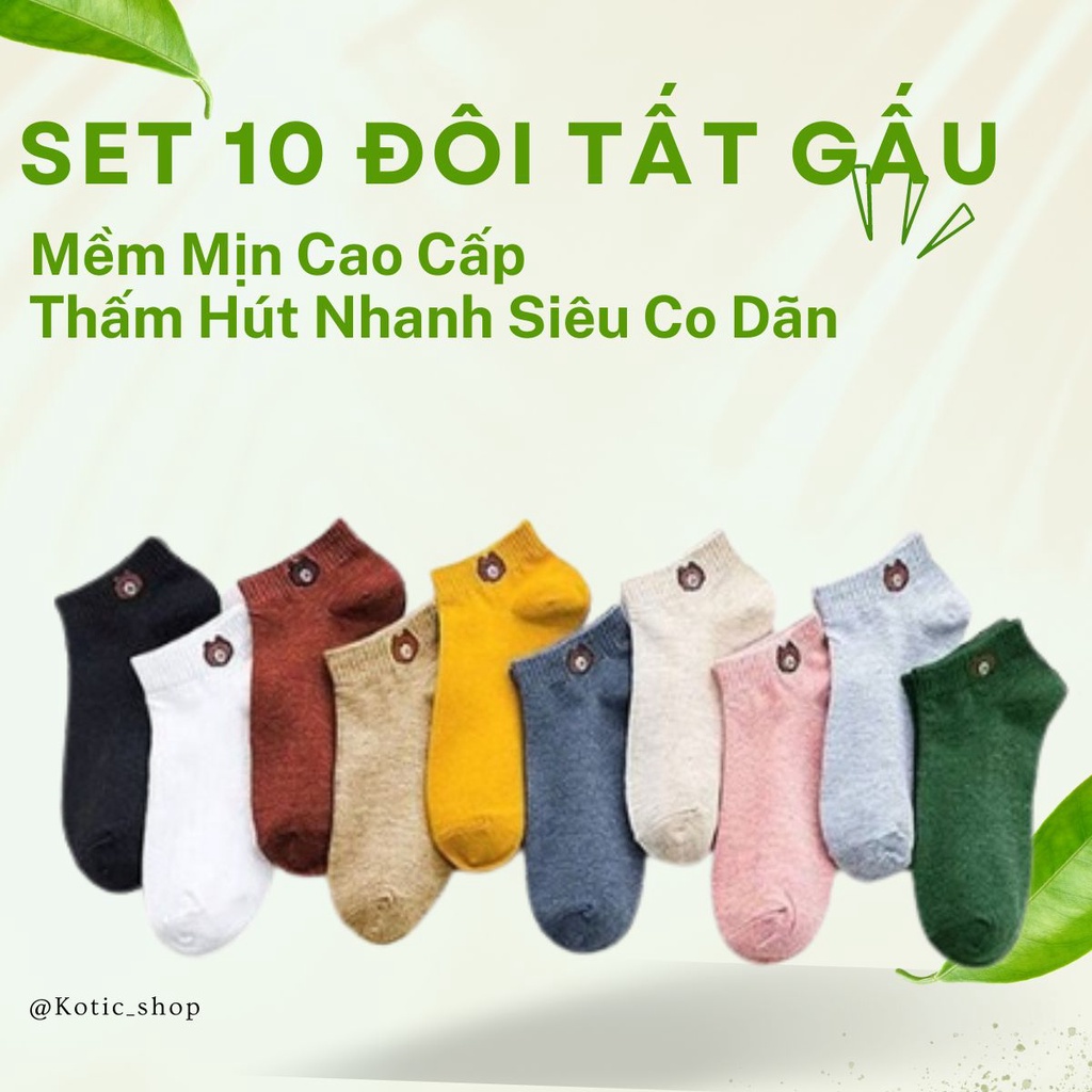 Combo 10 Tất Nữ Hình Gấu Siêu Cute Chất Liệu Cotton Cổ Ngắn Cao Cấp Mềm Mịn Chống Đổ Mồ Hôi Chân Tụt Gót Kotic_shop