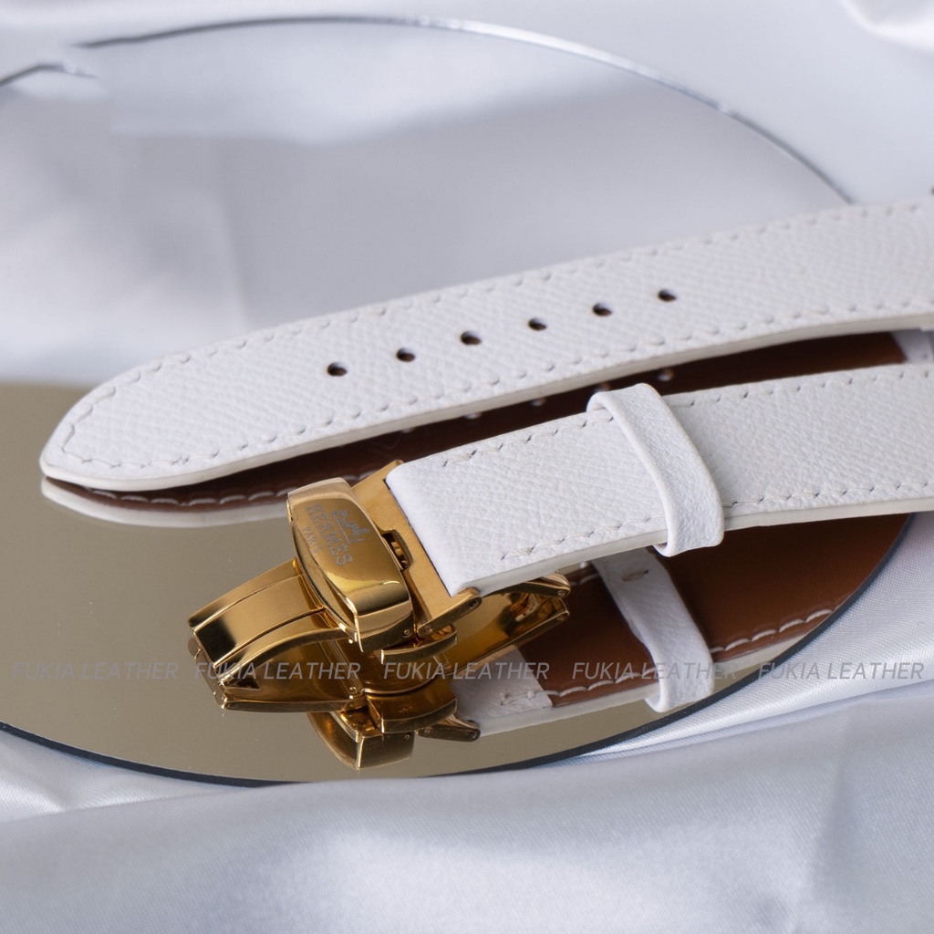 Dây da thủ công Epsom trắng dành cho Apple Watch, đồng hồ thông minh, đồng hồ cơ