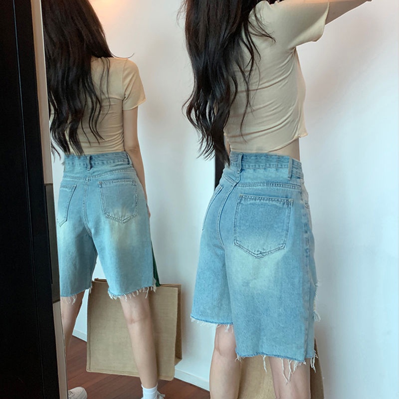 Bán Chạy!Quần Short Jean Rách Dáng Rộng Lưng Cao Phong Cách Retro Mỹ Thời Trang Mùa Hè Cho Nữ