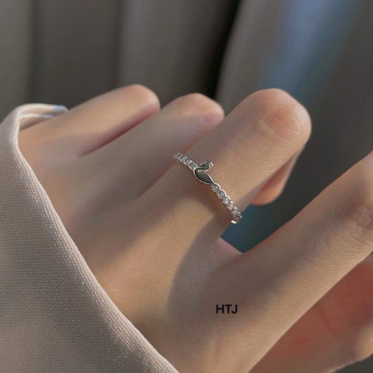 Nhẫn nữ BẠC TA mặt thiên nga nhỏ xinh free size có thể điều chỉnh to nhỏ độ rộng