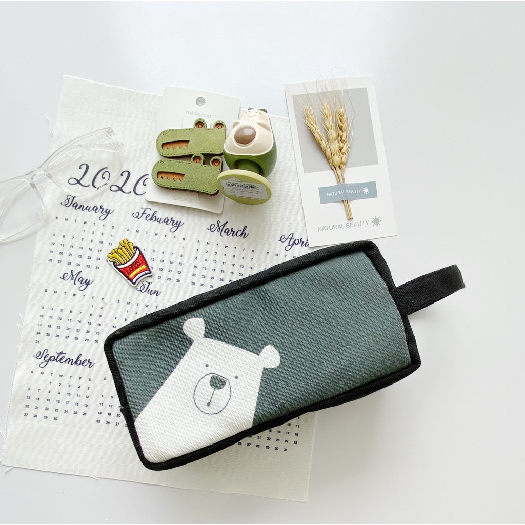 Bóp Viết Vải Canvas Gấu Đen