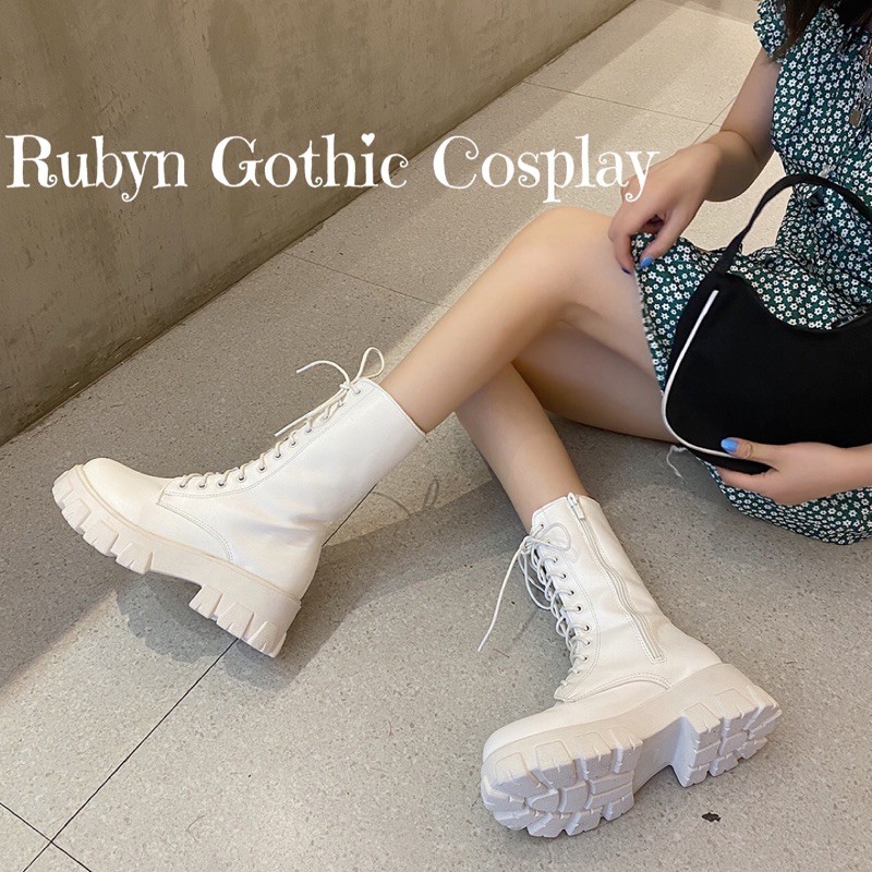 [SẴN TRẮNG, ĐEN]🔥 Giày Boots chiến binh cổ cao Gothic khóa kéo siêu cá tính ( Size 35 - 40 ) | BigBuy360 - bigbuy360.vn