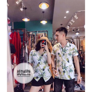 Áo sơ mi hawaii dứa trắng siêu CHẤT