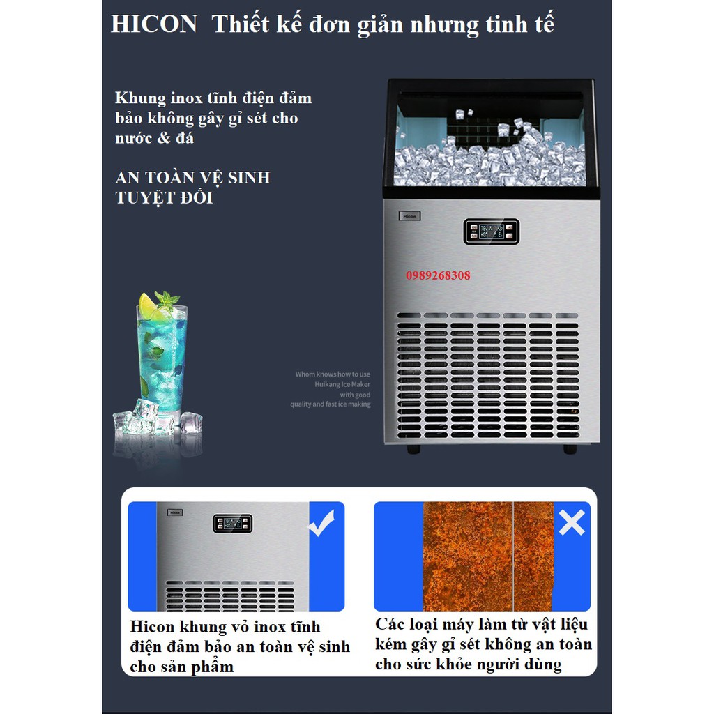 Máy làm đá viên tinh khiết TAKAIPRO 80kg HZB-80 -tích hợp bộ lọc- chuyên dụng cho các nhà hàng quán cafe trà sữa- HICON