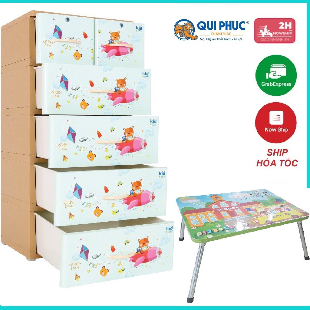 TỦ NHỰA QUI PHÚC KID MÁY BAY 5 TẦNG 6 NGĂN 60 x 47 x 130 Cm- TẶNG BÀN XẾP CHO BÉ- BẢO HÀNH NHỰA LÊN TỚI 10 NĂM