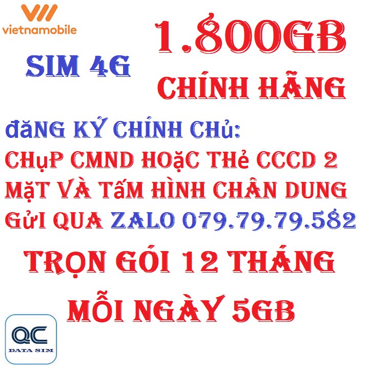 Sim 4G vietnamobile 1,800GB trọn gói 12 tháng không cần nạp tiền