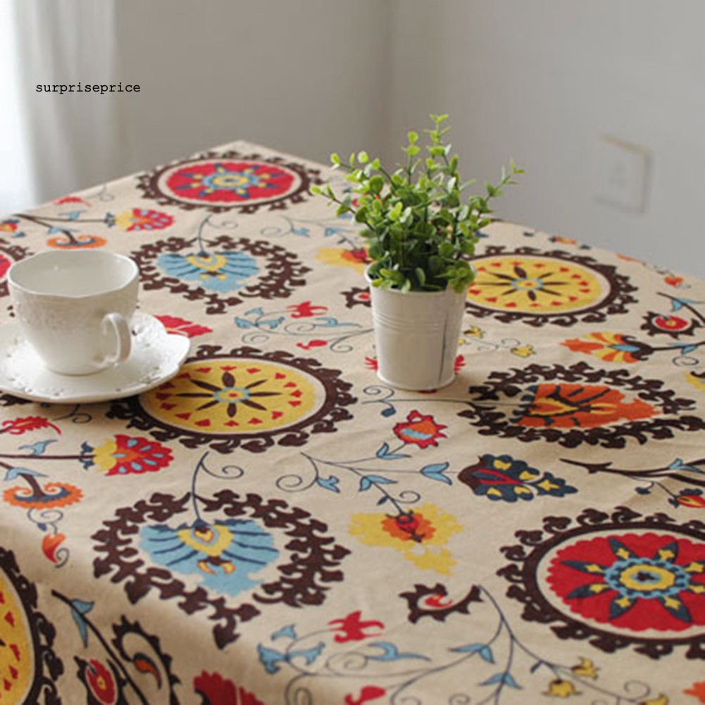 Khăn Trải Bàn Họa Tiết Hoa Hướng Dương Bằng Cotton Và Vải Lanh