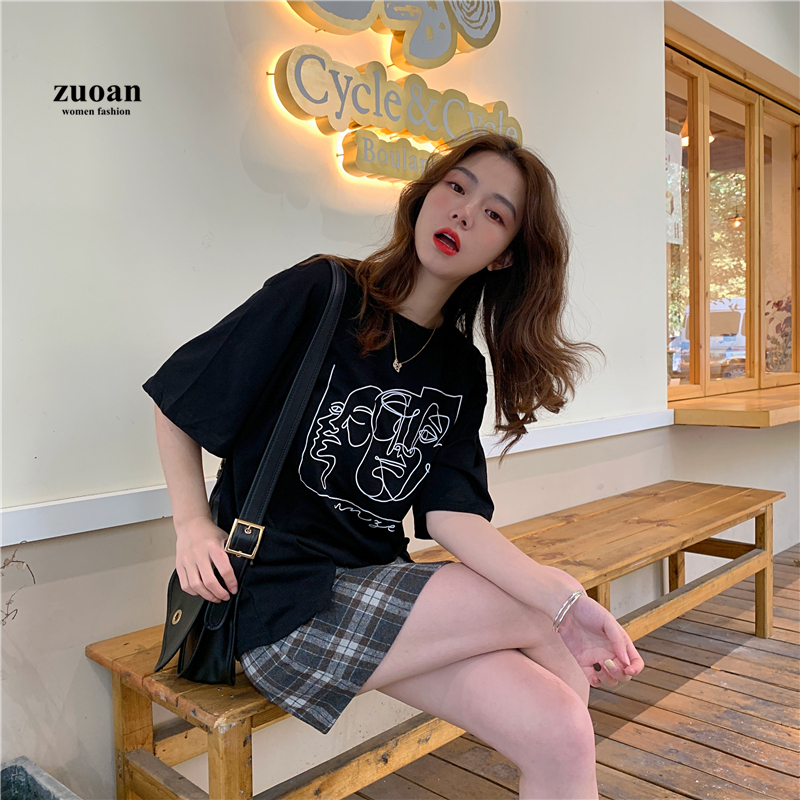 SUXI Áo Thun Nữ In Họa Tiết Cổ Điển Ngắn Tay