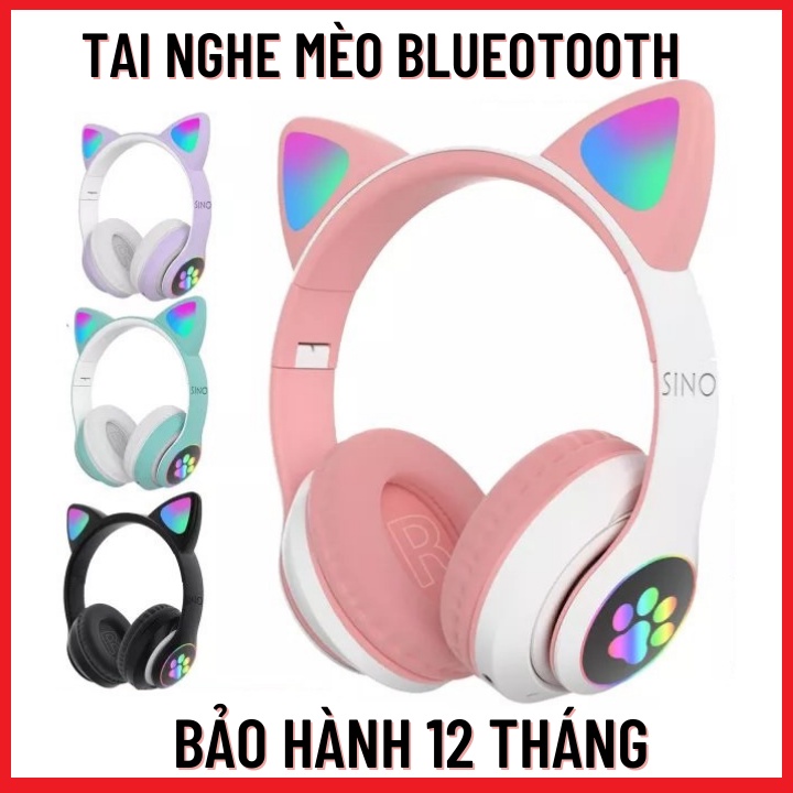 Tai Nghe Mèo Bluetooth-Tai Nghe Không Dây Có Mic-Âm Thanh Chuẩn-Dễ Thương-Bảo Hành 12 Tháng