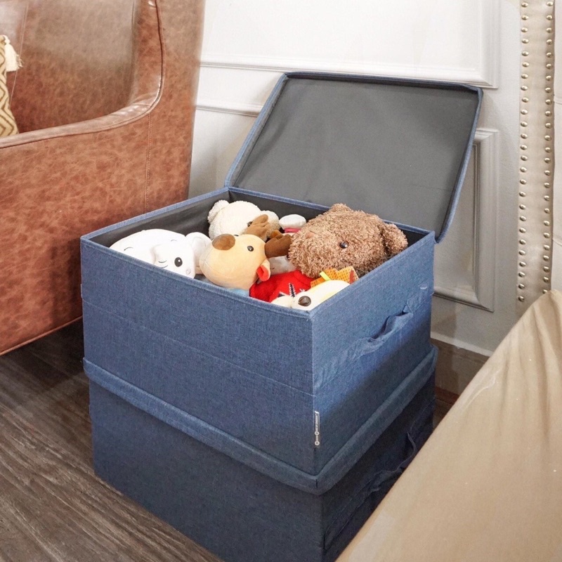 Hộp Vải Đựng Đồ Đa Năng Có Nắp Đậy Màu Xám, Giỏ Vải Đựng Quần Áo, Thùng Để Đồ Cá Nhân, Mỹ Phẩm Size S-M-L