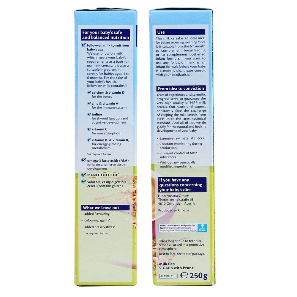 [CHÍNH HÃNG] Bột Ăn Dặm HiPP 5-Grain with Prune (Ngũ Cốc Tổng Hợp, Mận Tây) Hộp 250g