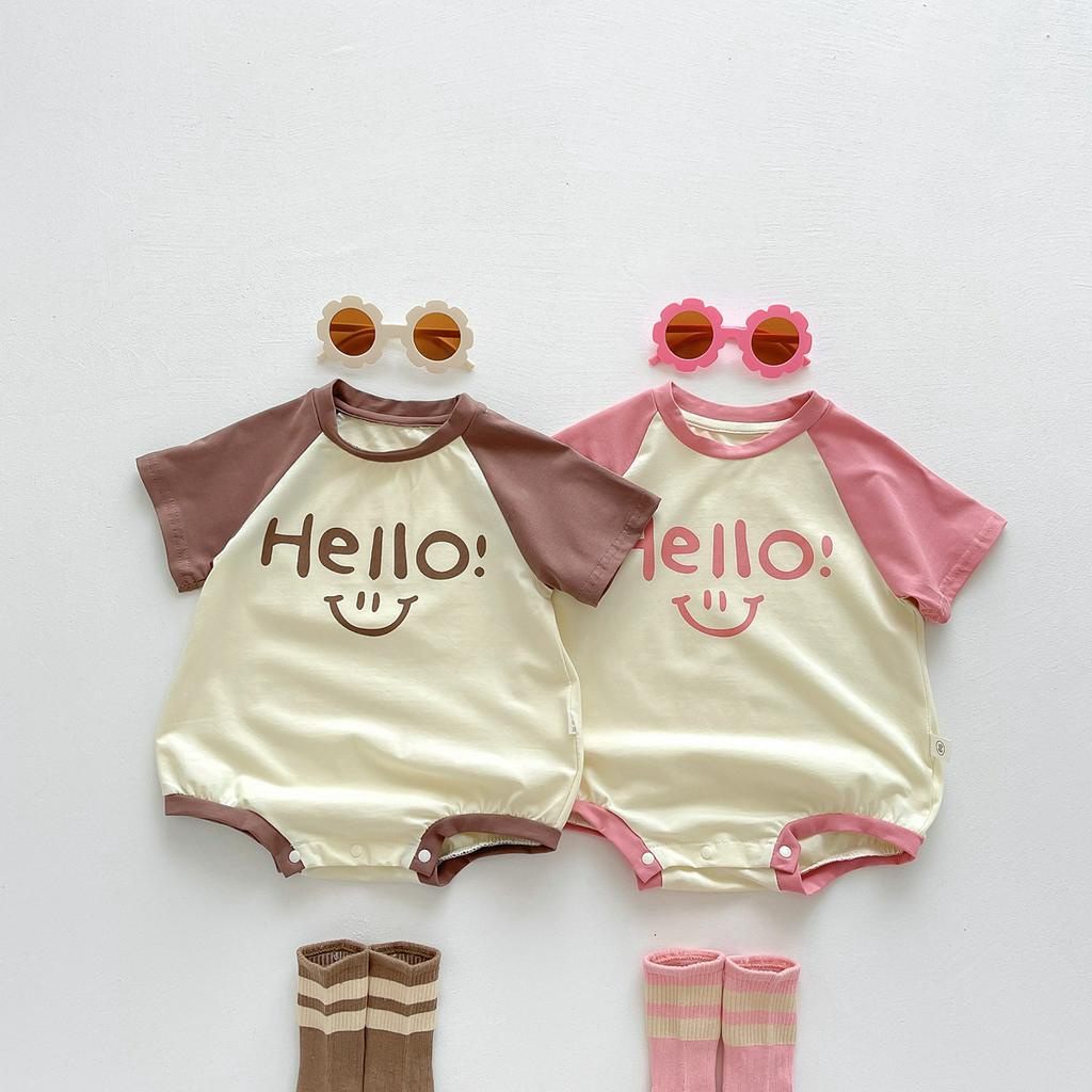 Áo Liền Quần Ngắn Tay In Chữ Chất Liệu Cotton Thời Trang Mùa Hè Dành Cho