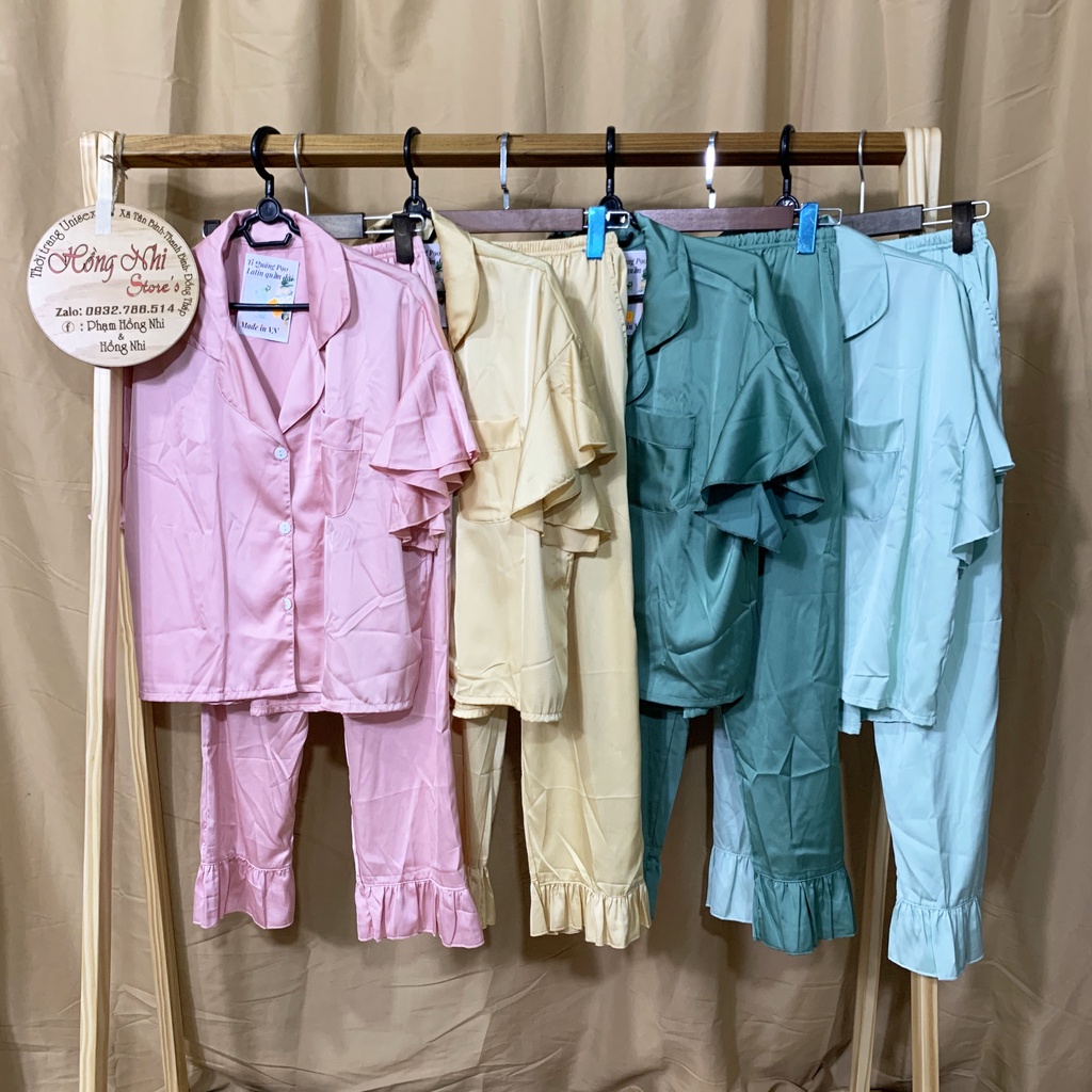 Bộ Pijama Lụa Satin Tay Loe Dáng Rộng 65kg Trở Lại Ulzzang