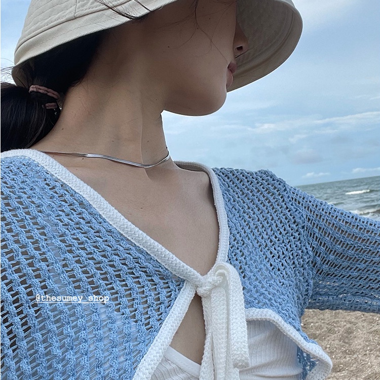 Áo croptop SUXI tay dài màu sắc trơn thiết kế đơn giản phong cách Hàn Quốc