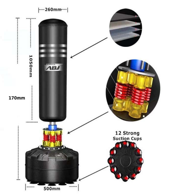 Trụ đấm bốc boxing 4 lò xo cao cấp tặng full combo 7 món quà bao gồm găng tay + băng đa + lót tay chân + bóng phản xạ