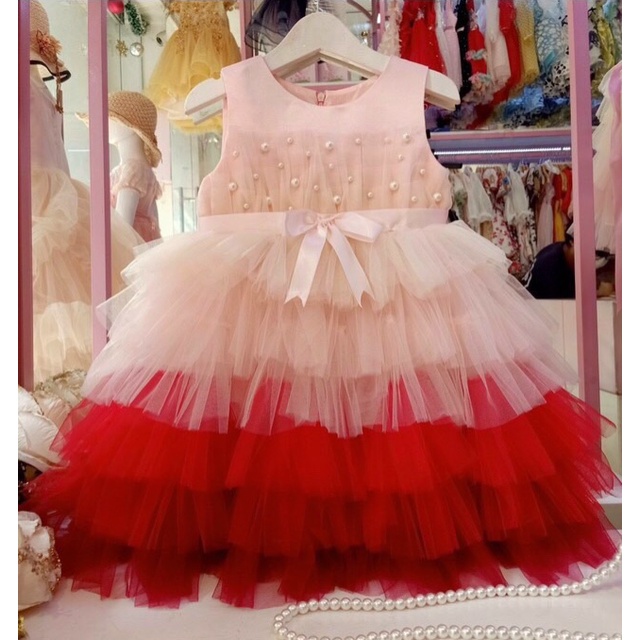 Đầm công chúa cầu vồng,nhiều tầng đính hạt xinh xắn cho bé gái