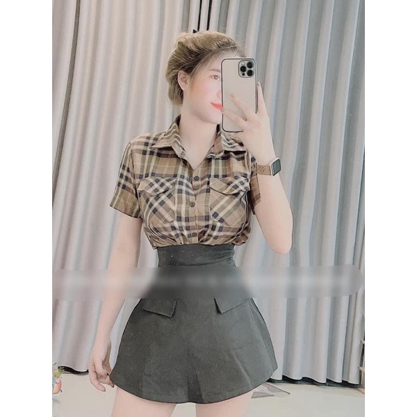 ÁO SƠ MI KẺ B R TÚI NGỰC TAY CỘC