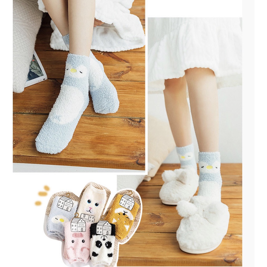 TLB09 Tất len bông tất lông cừu hình thú heo cáo chim cánh cụt panda gấu trúc xinh xinh