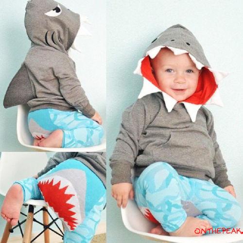 Áo hoodies có nón dài tay in hình cá mập dễ thương cho bé