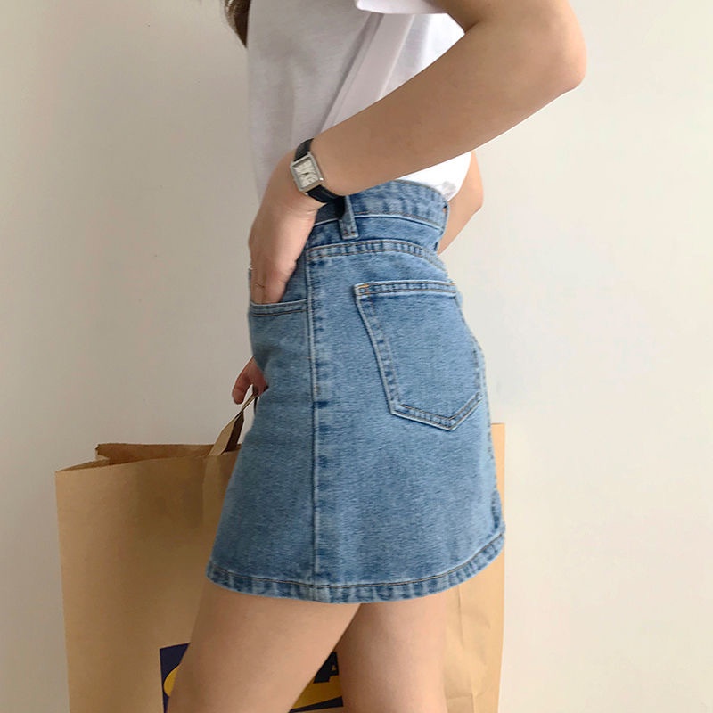 Chân váy jean ngắn dáng trơn 2022, chân váy bò dáng ngắn trơn hàng Quảng Châu