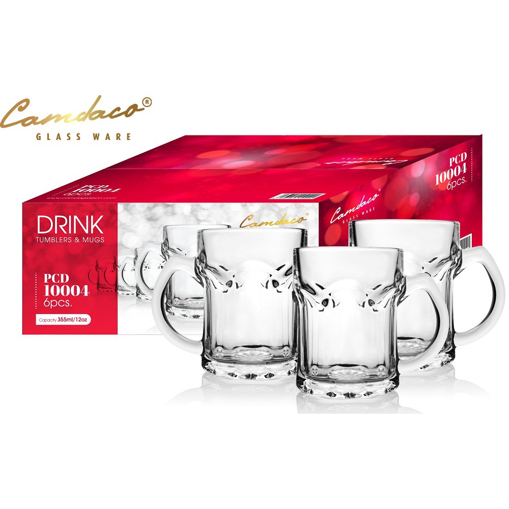 6 LY THỦY TINH CẨM ĐẠT 332  LY UỐNG BIA CÓ QUAI