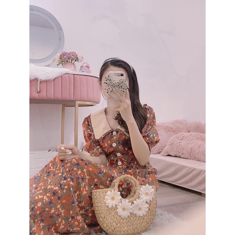 [Ảnh thật/Sẵn]Váy hoa thiết kế cổ be cúc trước/Đầm hoa vintage tiểu thư | BigBuy360 - bigbuy360.vn