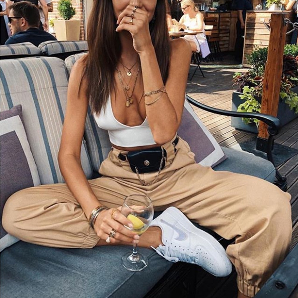 Causal Loose Hip Hop Pants Cool Girl Women Lady High Waist Cargo Baggy Harem Trousers