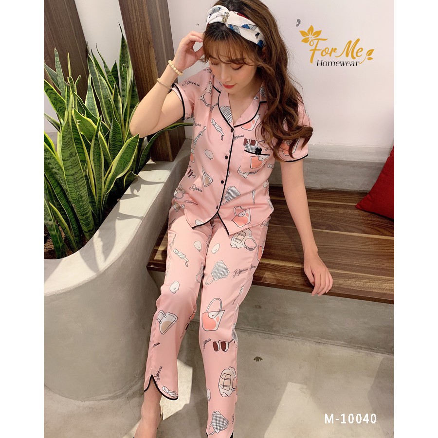 Bộ đồ ngủ, mặc nhà chất Lụa Giấy Luxury ngắn tay quần dài PHỤ KIỆN 10 ,forme pijama