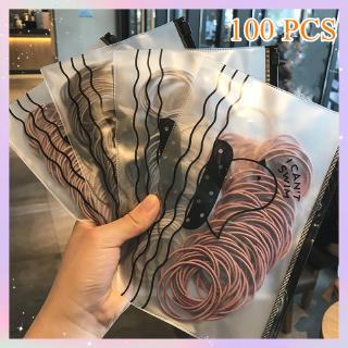 Set 100 Dây Thun Buộc Tóc Co Giãn Nhiều Màu