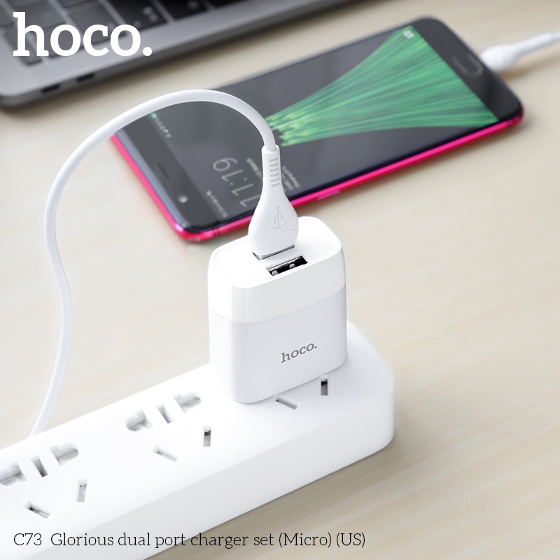 Bộ sạc Hoco C73  Micro-USB 2.4A có 2 cổng USB dành cho android: samsung oppo vivo xiami realme ..