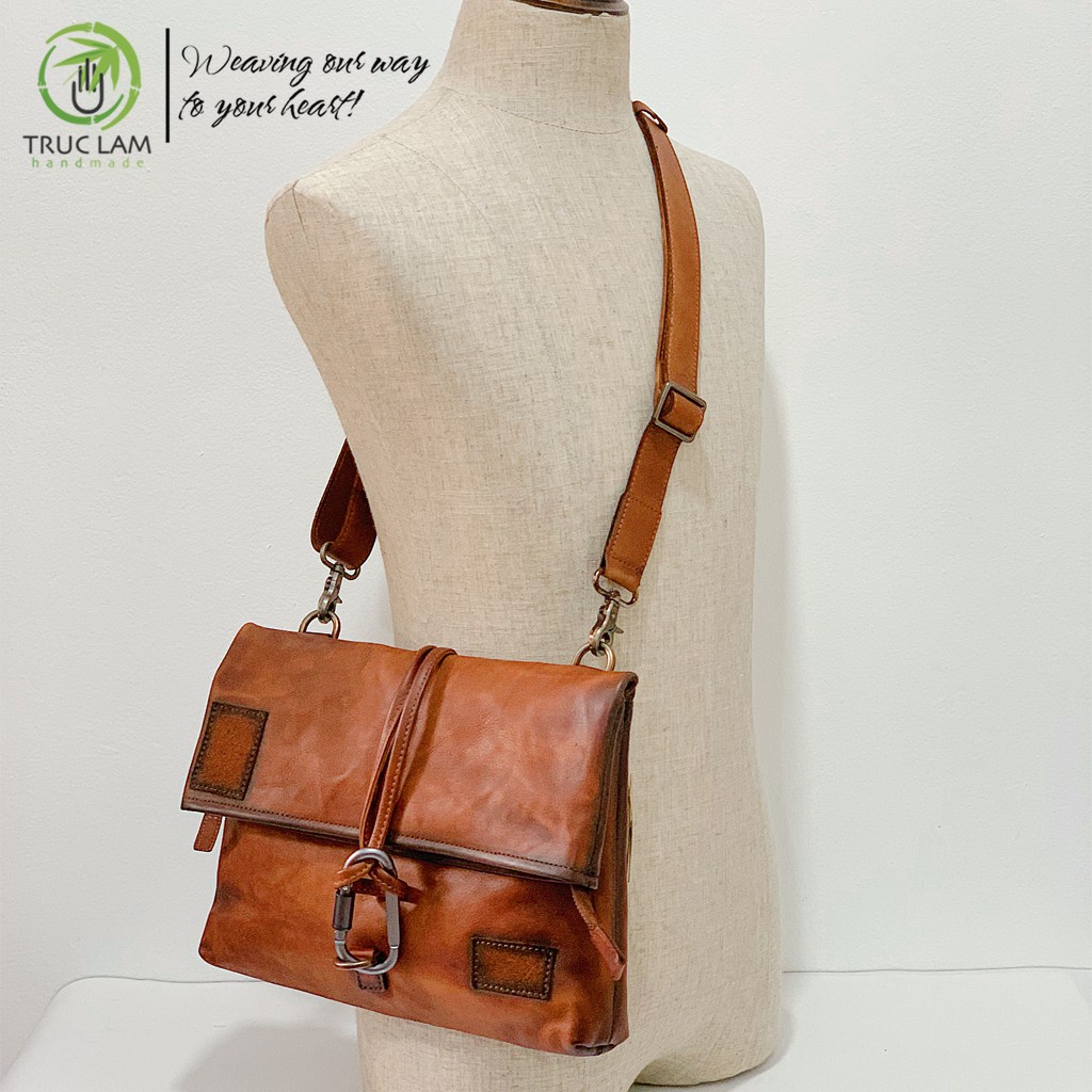 Túi Đeo Chéo Thời Trang Nam Da Bò Thật Cao Cấp Nắp Gập – Trúc Lâm Handmade