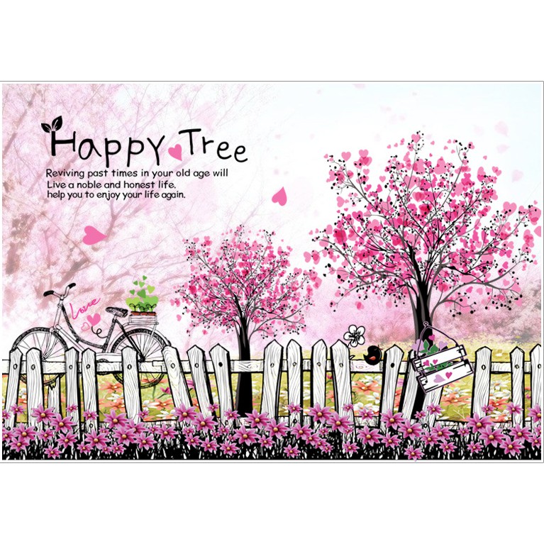 Decal trang trí hàng rào Hồng HAPPY TREE