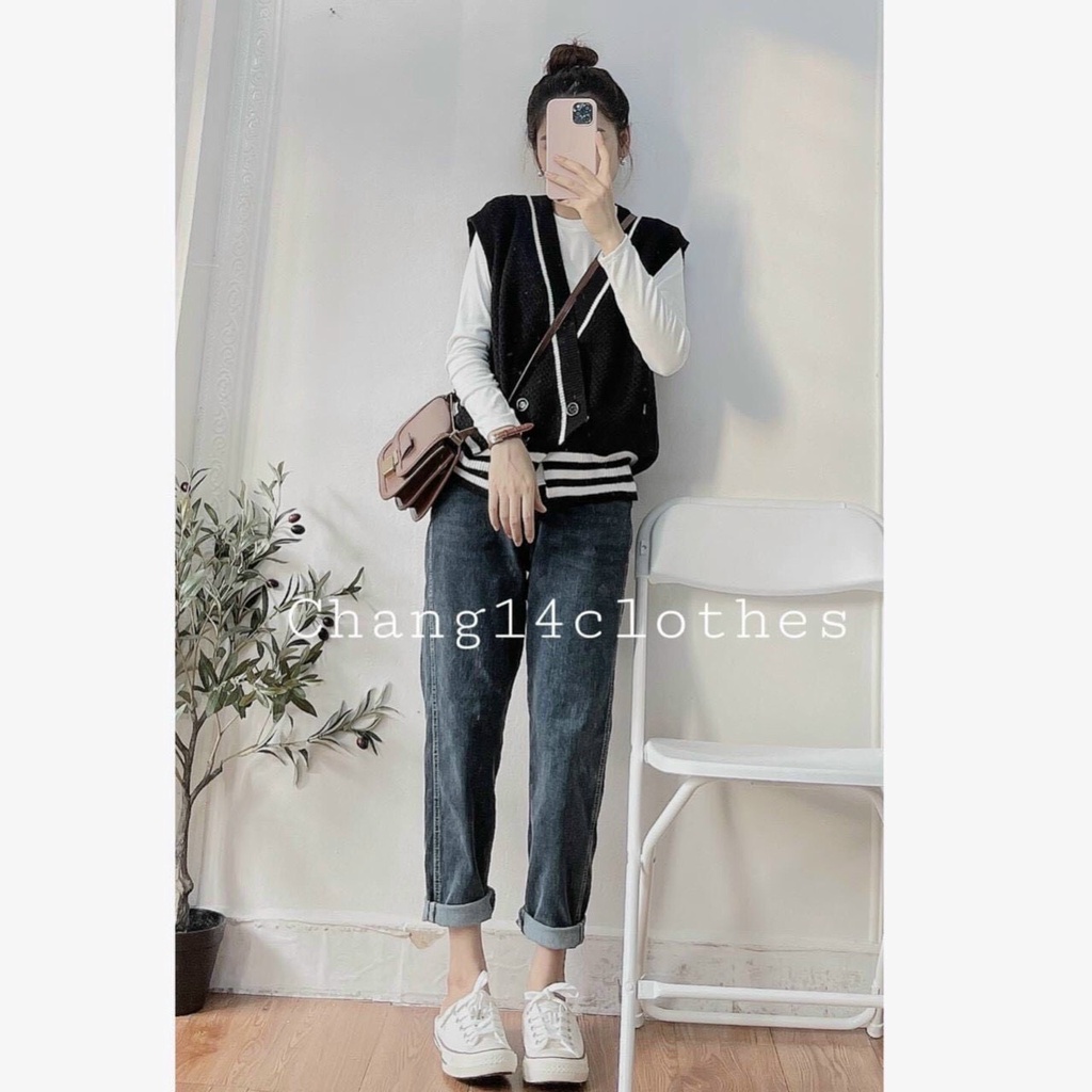Áo Gile chéo viền gấu_Len gạo nổi