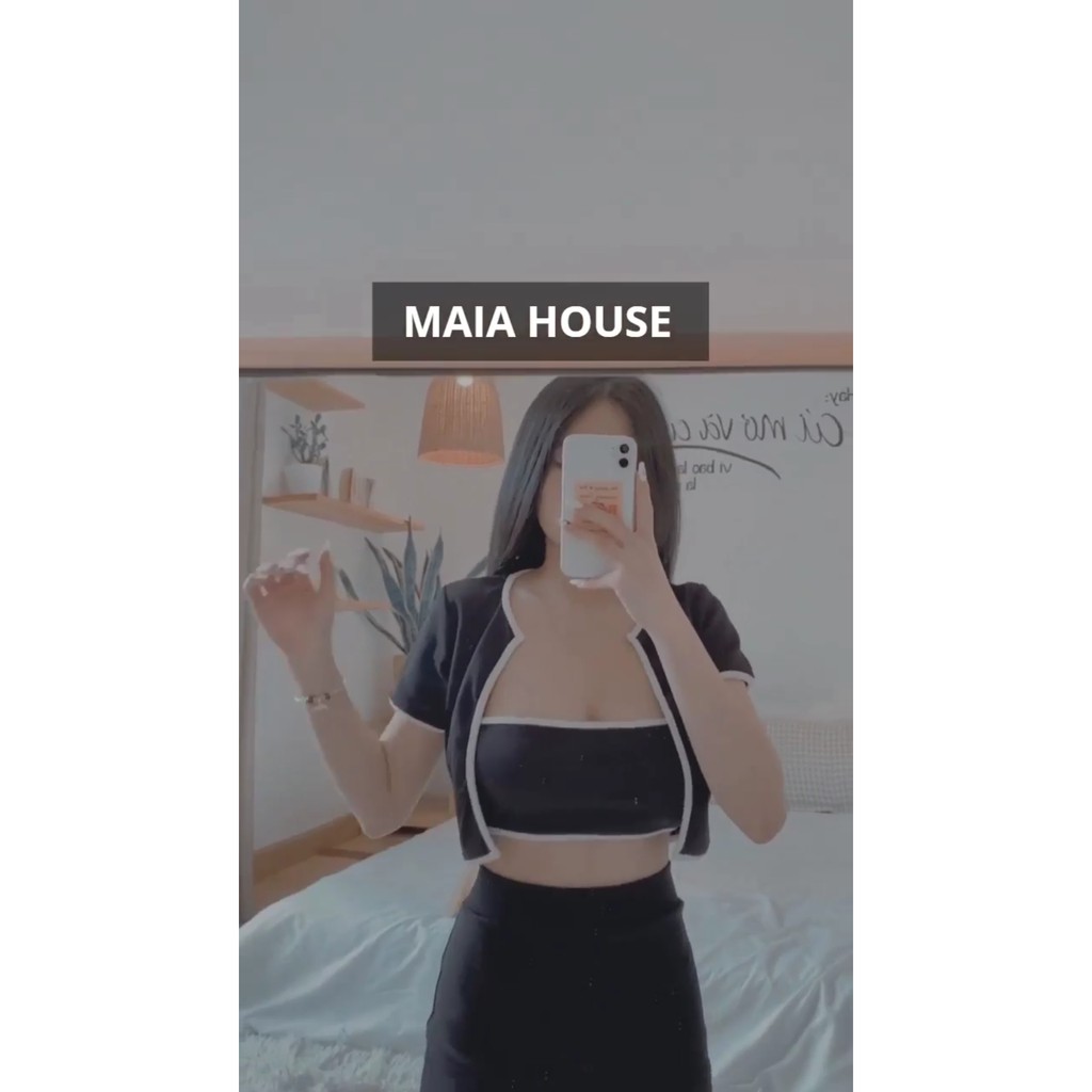 set combo 3 món croptop ống, khoát và chân váy xẻ đùi. chất thun gân dày dặn.