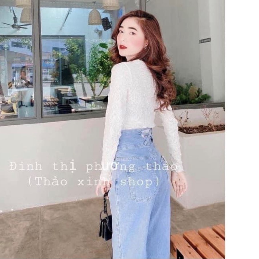 Quần baggy bò 3 khuy đan lưng dáng dài vải đẹp Bingshop