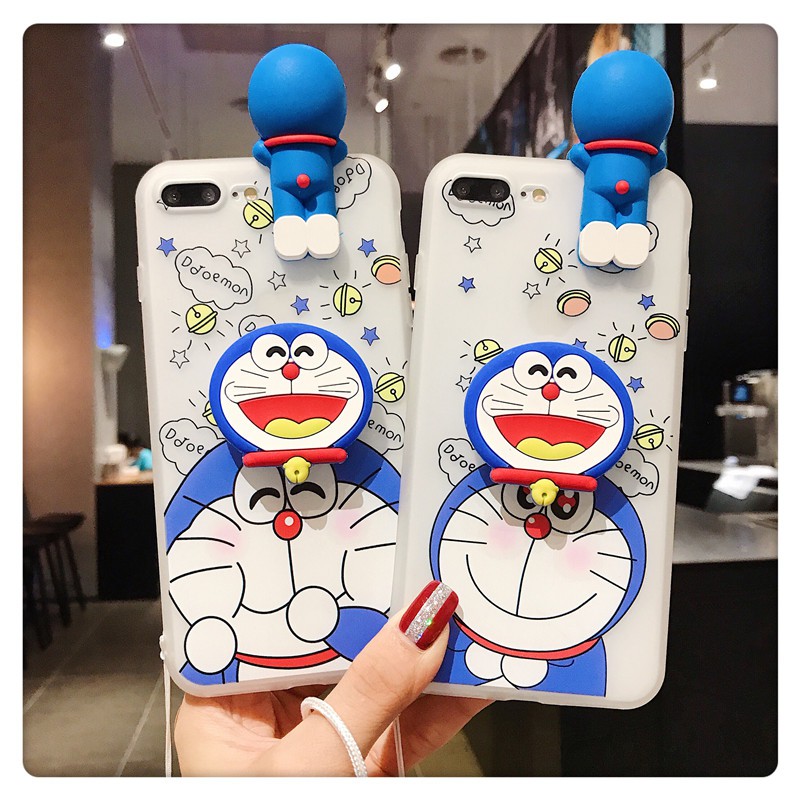 Ốp lưng iPhone X XR XS Max 8 7 6 6S Plus SE 2020 Cartoon cute Doraemon Soft TPU Case Cover+Stand+Lanyard