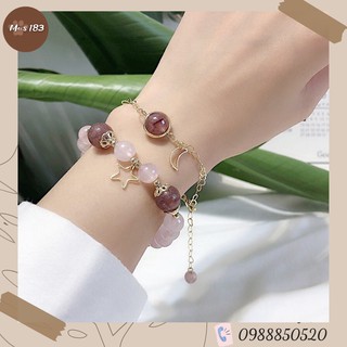 Vòng Tay, Lắc Tay Ngọc Đỏ Đính Trăng Khuyết Chất Liệu Kim Bạc Không Gỉ Thời Trang Sang Trọng Cho Nữ